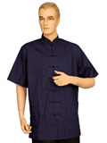 Short-Sleeved Plain Mandarin Shirt