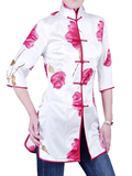 Elbow-sleeve Rose Pattern Mandarin Blouse