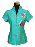 Short-Sleeved Butterfly Loving Flower Mandarin Blouse