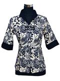 Elbow-Sleeved Floral Mandarin Blouse