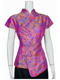 Short-Sleeved Rose Mandarin Blouse