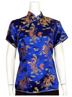 Short-Sleeved Dragon and Phoenix Mandarin Blouse