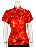 Short-Sleeved Plum Blossom Mandarin Blouse