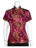 Short-Sleeved Dragon and Phoenix Mandarin Blouse