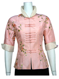 Elbow-Sleeve Floral Embroidery Mandarin Jacket