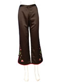 Cuff Slits Floral Embroidery Rayon Pants