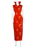 Sleeveless Golden Dragon and Phoenix Cheongsam