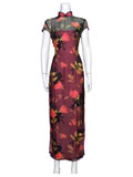 Short-Sleeved Rose Cheongsam