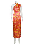 One-Shoulder Floral Cheongsam