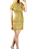 Short-Sleeved Floral Short Cheongsam