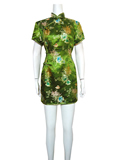 Short-Sleeved Floral Longevity Short Cheongsam