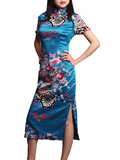 Short-sleeve Blooming Peonies Cheongsam