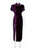 Short-Sleeved Floral Fleece Cheongsam