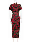 Short-Sleeved Floral Fleece Orchid Cheongsam