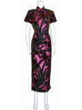 Short-Sleeved Orchid Paillette Cheongsam