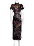 Short-Sleeved Floral Fan Cheongsam