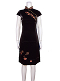 Short-Sleeve Floral Embroidery Short Cheongsam