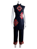 Sleeveless Brocade Patch Mandarin Pant Suit