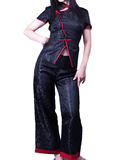 Short-sleeve Dragon Embroidery Mandarin Pant Suit