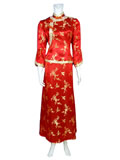 Elbow-Sleeved Floral Butterfly Mandarin Skirt Suit