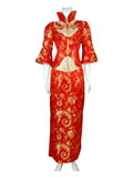 Elbow-Sleeved Floral Phoenix Tail Mandarin Skirt Suit